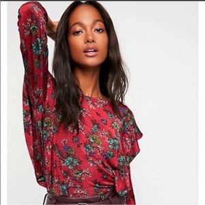 Free People Red Floral Blouse